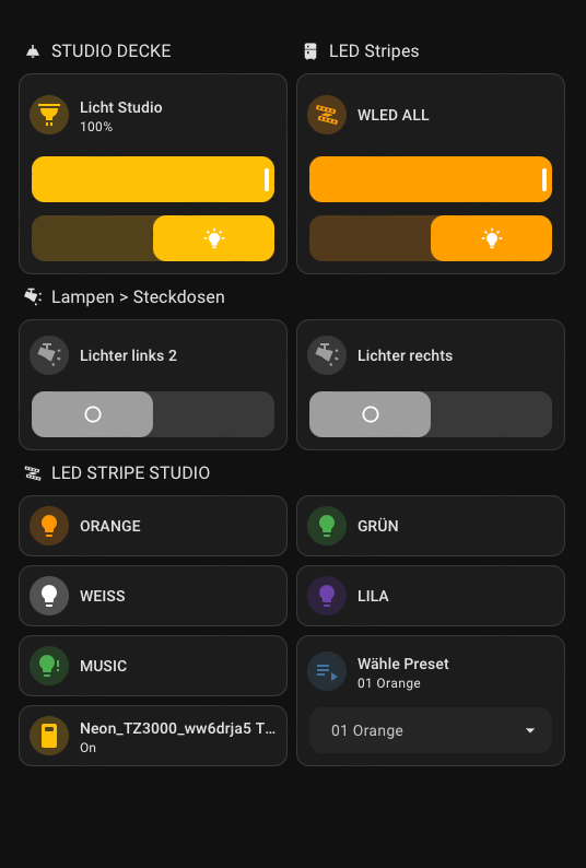 WLED-Steuerung in einem Home-Assistant-Dashboard